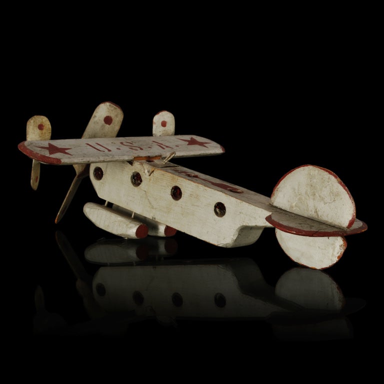 20th Century Folk Art Wooden Tri-Motor Airplane Model