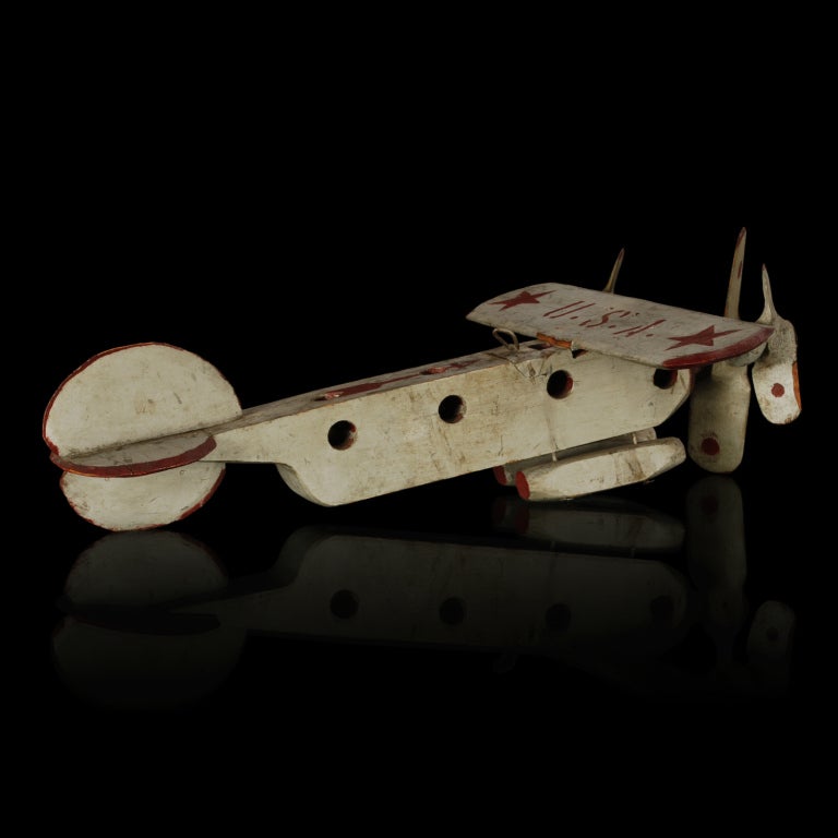 Folk Art Wooden Tri-Motor Airplane Model 1