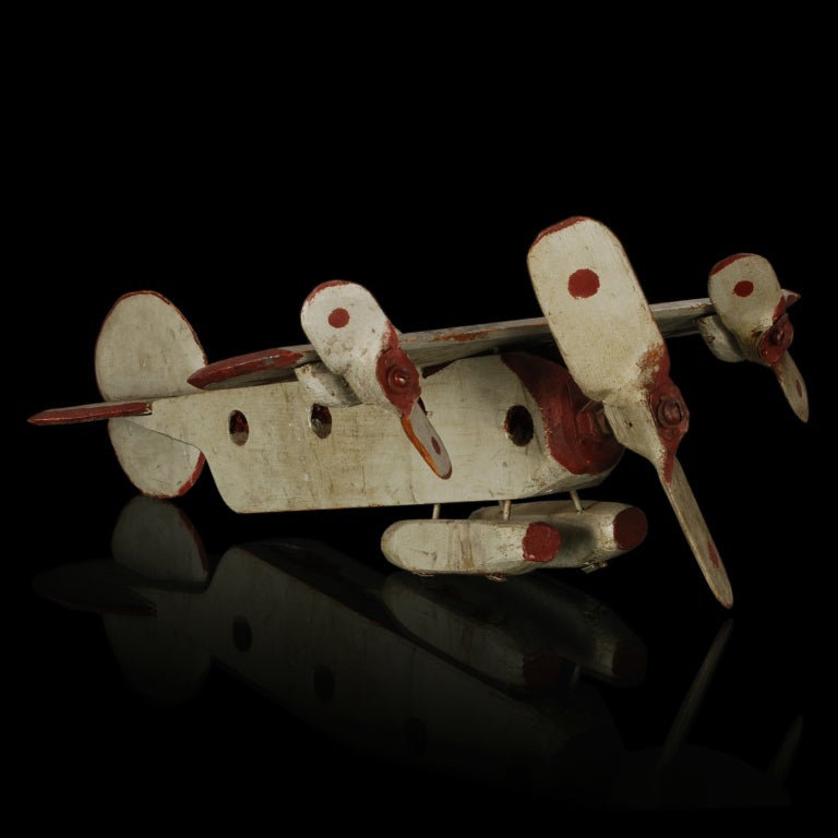 Folk Art Wooden Tri-Motor Airplane Model 2
