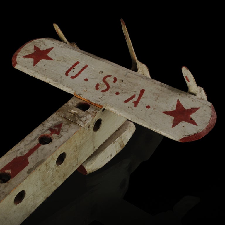Folk Art Wooden Tri-Motor Airplane Model 4