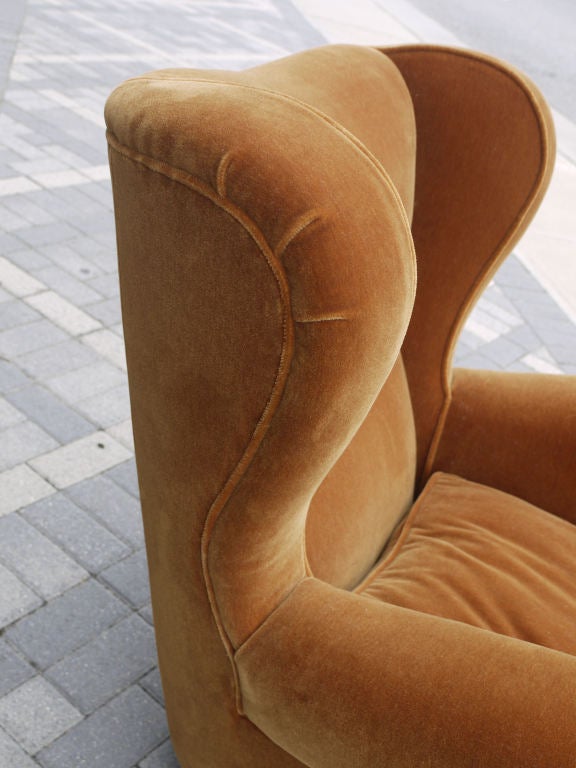Mid-20th Century Large Sculptural Italian Wing Chairs in Mohair