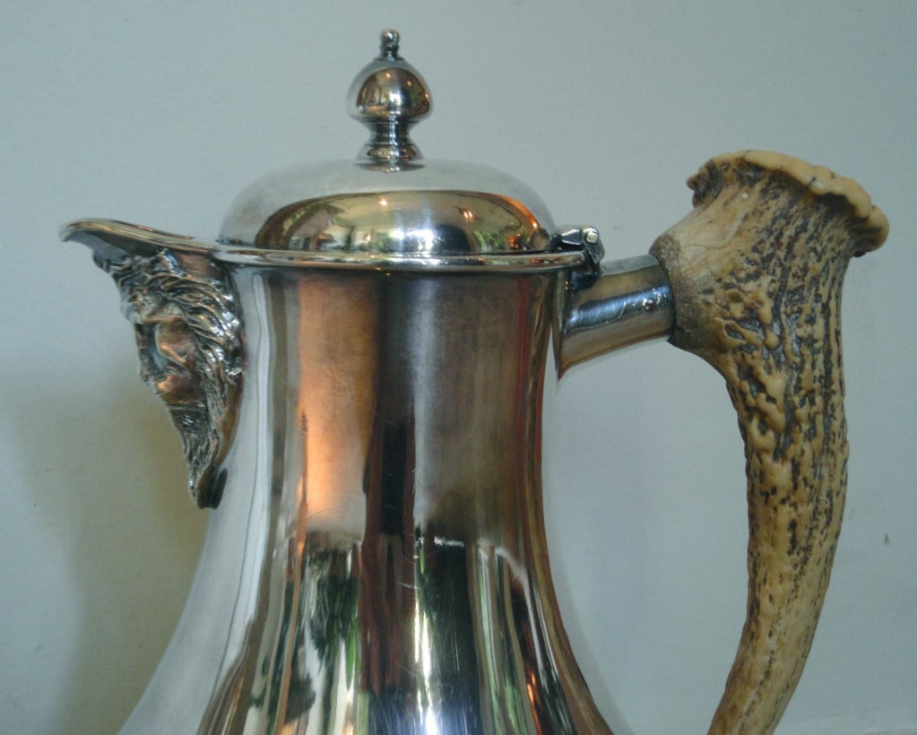 Cross Arrows Silver Plate Coffee Pot with Antler Horn Handle In Excellent Condition For Sale In Dallas, TX