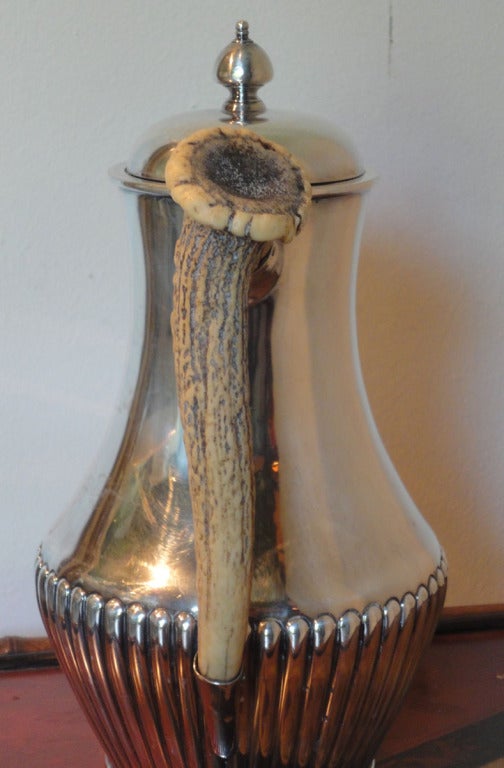 20th Century Cross Arrows Silver Plate Coffee Pot with Antler Horn Handle For Sale