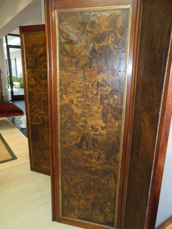 19th Century Antique English Decoupage 4-Panel Screen For Sale