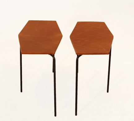 Brazilian Vintage Industrial Brasileira Leather and Wrought Iron Side Tables