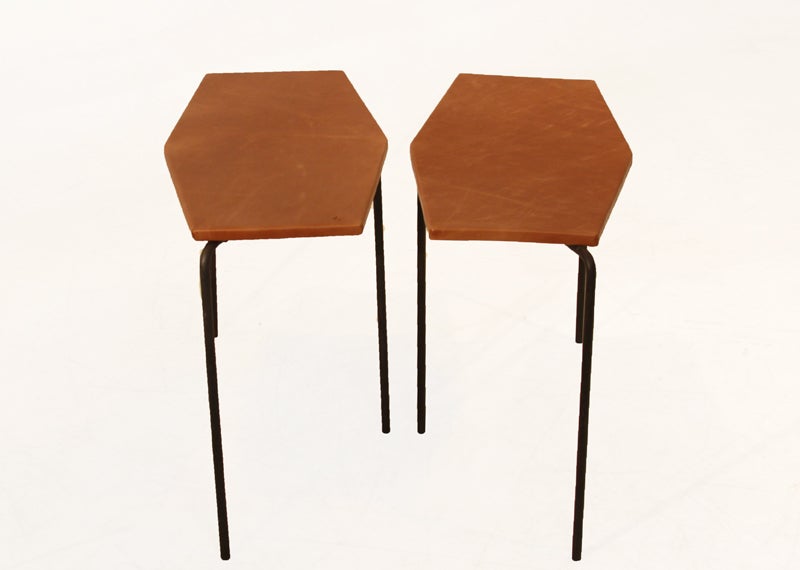 Vintage Industrial Brasileira Leather and Wrought Iron Side Tables In Good Condition In Los Angeles, CA