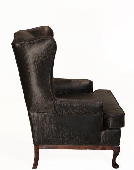 English Georgian Wingback Chair with Black Ersatz Sharkskin and Walnut Frame For Sale
