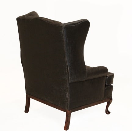 20th Century Georgian Wingback Chair with Black Ersatz Sharkskin and Walnut Frame For Sale