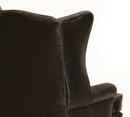 Georgian Wingback Chair with Black Ersatz Sharkskin and Walnut Frame For Sale 1