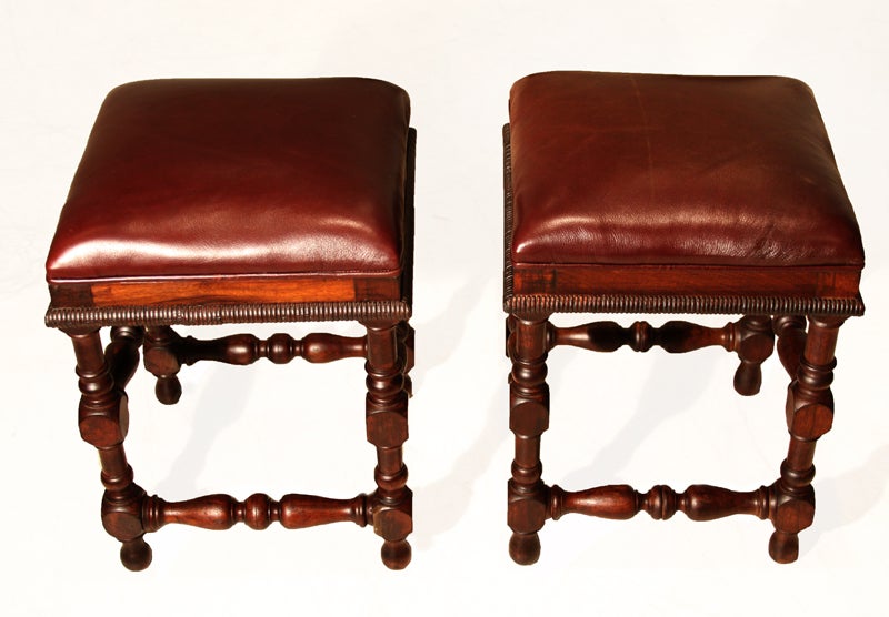 Mid-20th Century Pair of Vintage Brazilian Jacaranda Hand Turned Stools  For Sale