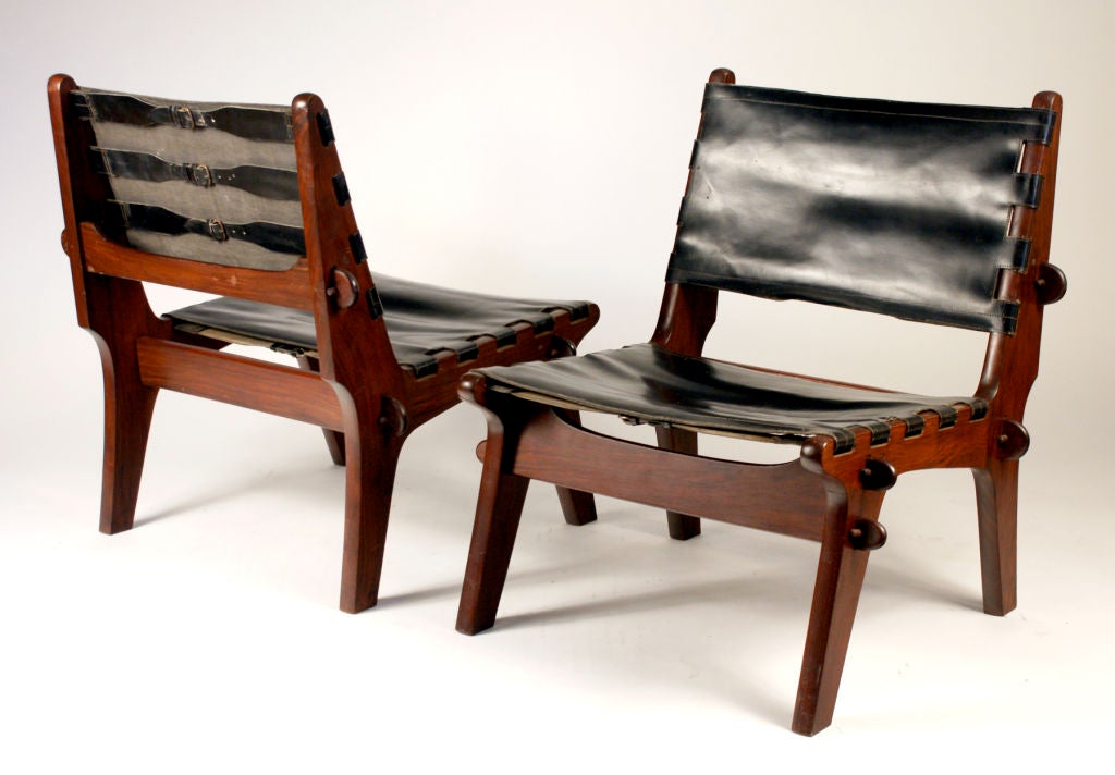 Puplewood and Leather Pair of Chairs by Sergio Rodrigues