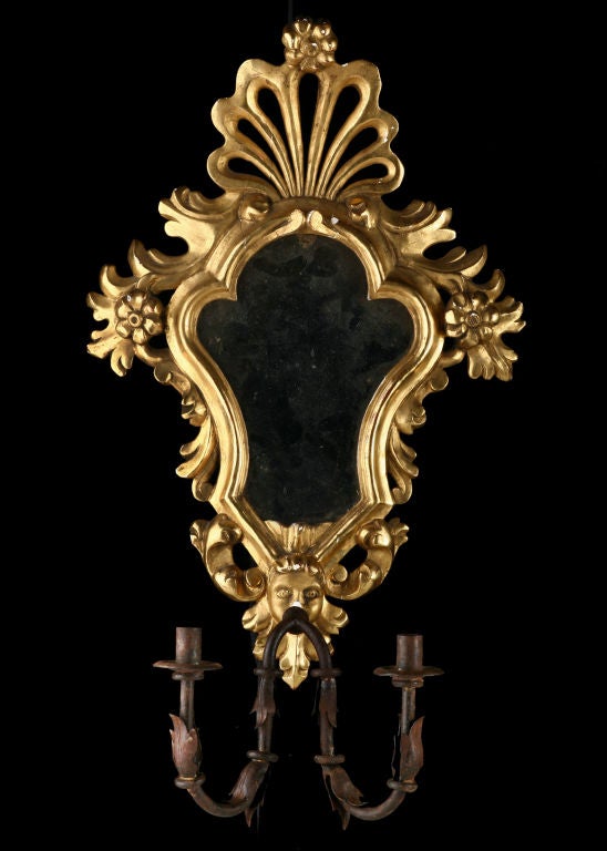 Pair of Italian Antique Mirrored Sconces with Original Glass 7