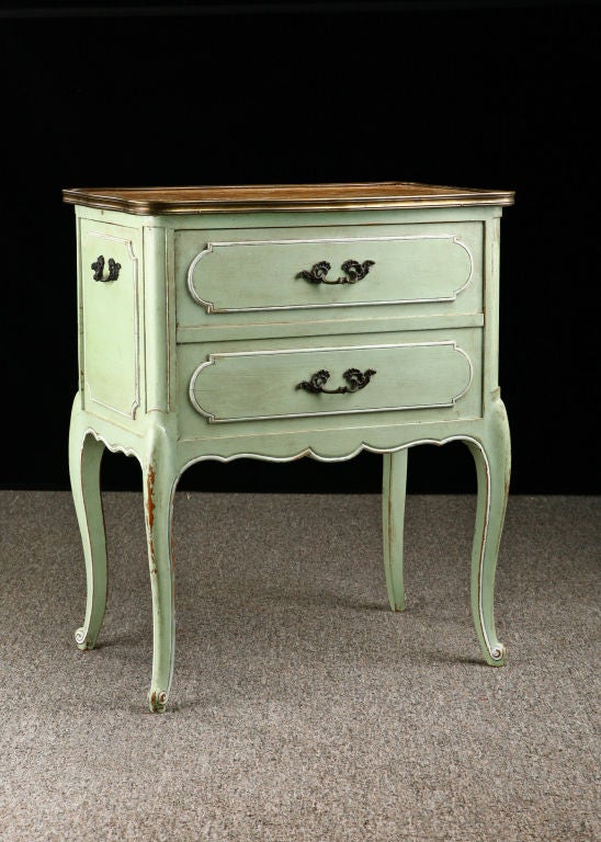 French Painted Marbletop Cabinet with Mirrored Interior
