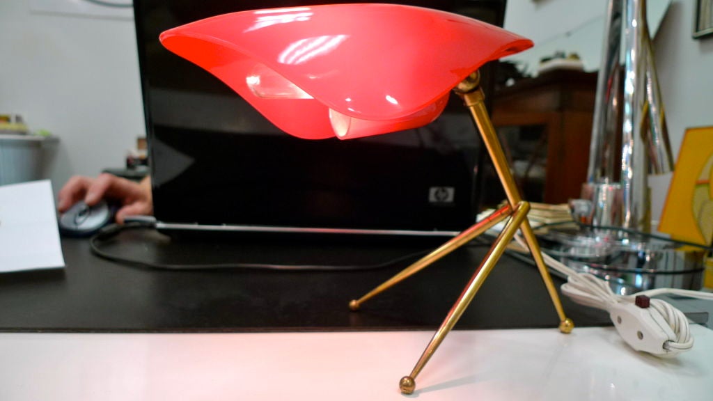 Mid-20th Century Tripod Lamp with Articulating Red Plexi Reflector