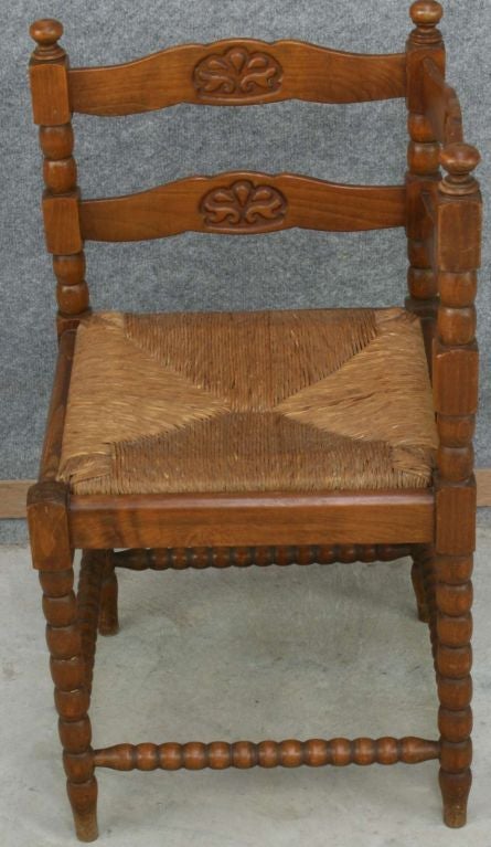 Vintage French Country Oak Rattan Corner Chair