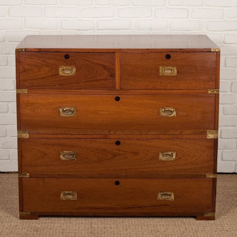 Anglo-Indian British Campaign Chest of Drawers in Teak