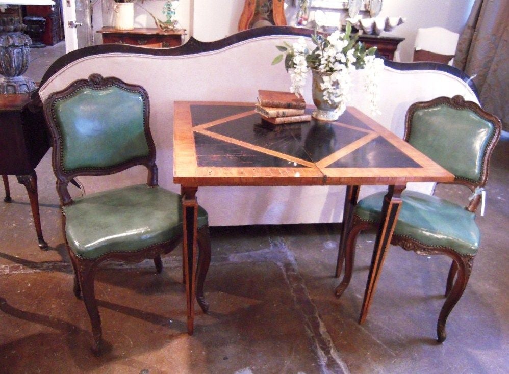 Continental Neoclassical Fruitwood and Ebonized Games Table