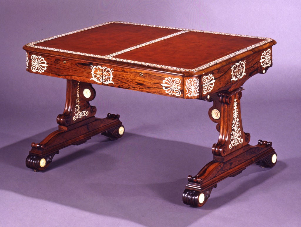 English An Unusual George Iv Ivory-inlaid Double-sided Library Table