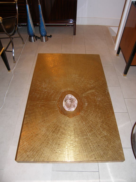 20th Century Signed George Mathias Etched Bronze and Agate Coffee Table