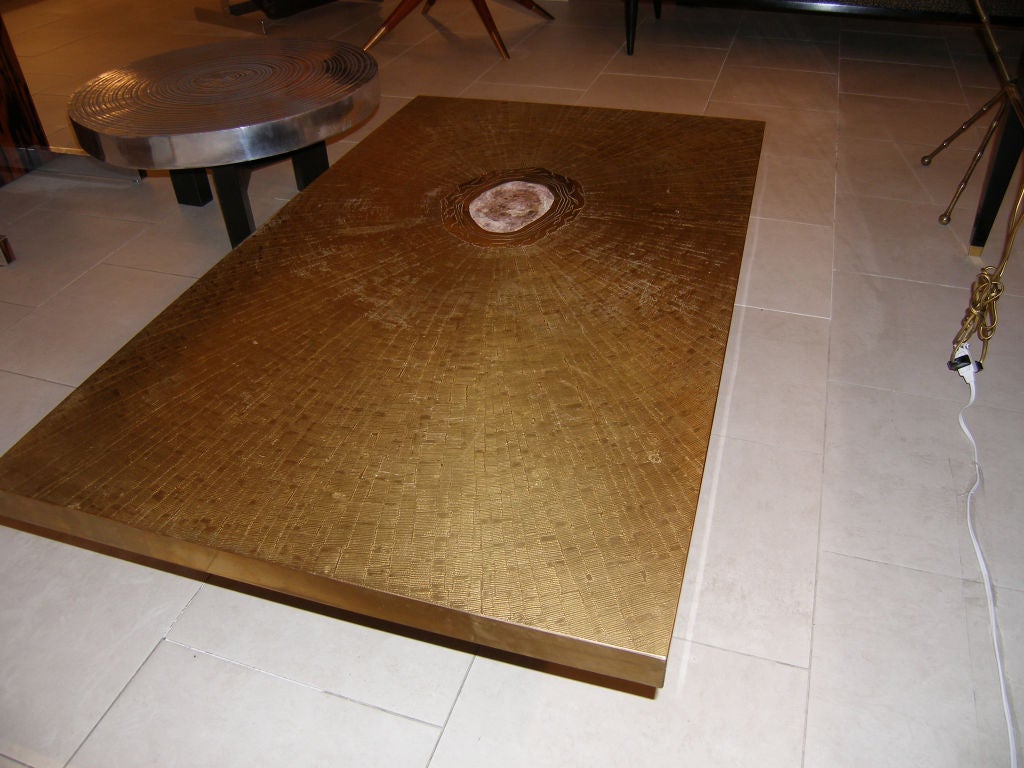 Signed George Mathias Etched Bronze and Agate Coffee Table 1