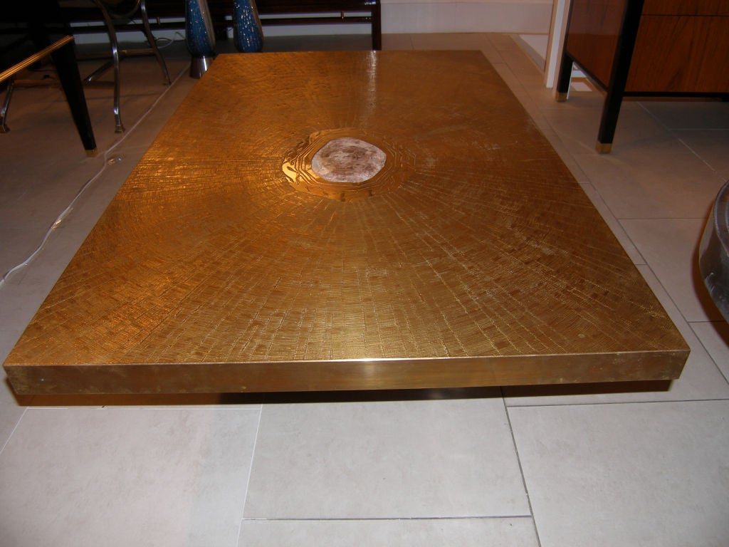 Signed George Mathias Etched Bronze and Agate Coffee Table 2