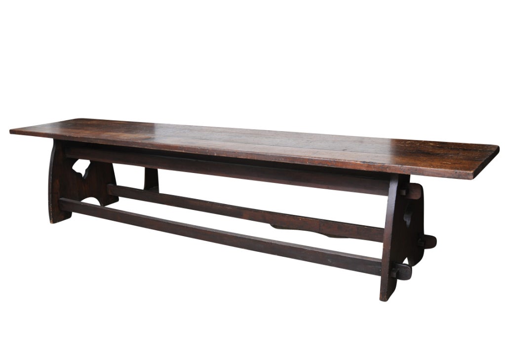 HUGE American Trestle, Console, Desk Table with Plank Top, 12', Circa 1900