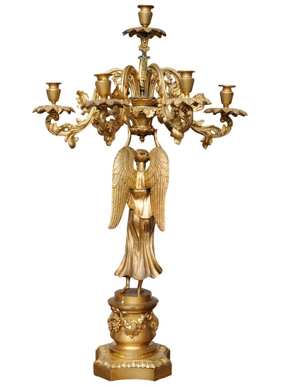 Empire Style Bronze Figural Candelabra, French, Ormolu, 19th Century In Good Condition For Sale In West Palm Beach, FL