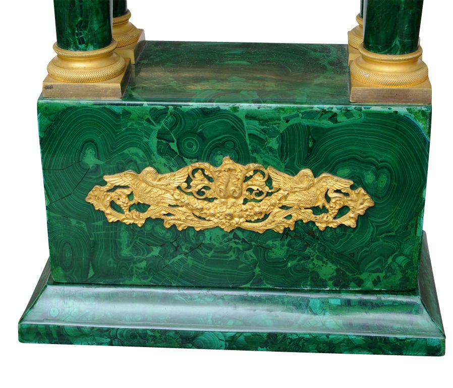 French Empire Columned Malachite Mantel Clock, with Ormolu, 19th century For Sale 1