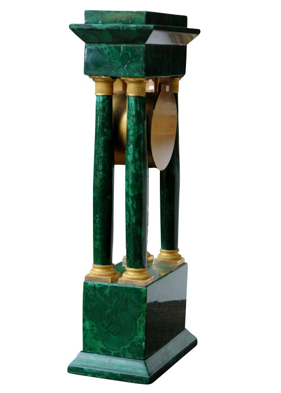French Empire Columned Malachite Mantel Clock, with Ormolu, 19th century For Sale 3