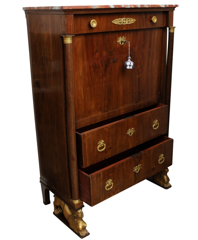 Empire Ormolu Mounted Mahogany Secretaire a Abattant, 19th century In Good Condition For Sale In West Palm Beach, FL