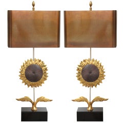 Pair of Sunflower Lamps by Maison Charles