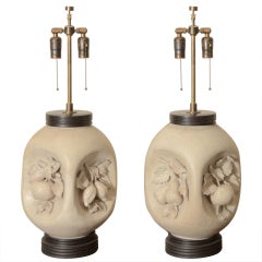 Pair Of Italian Ceramic Fruit Lamps