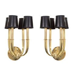 Pair of Art Deco Directoire Style Four Lights Sconces