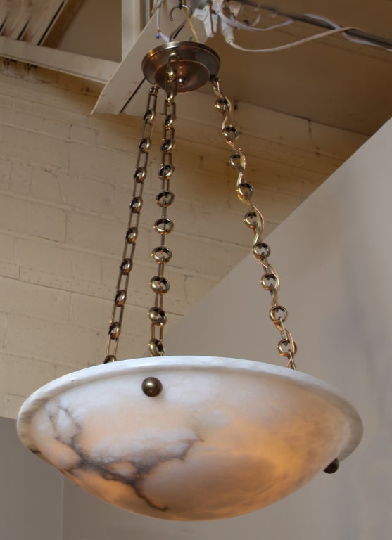 Mid-20th Century Pair Directoire Style French Alabaster Pendant Lights