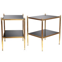 Pair French 2 Tier Brass Side End Tables
