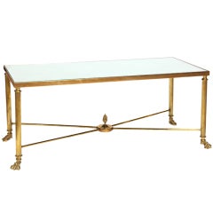 French Brass Lion Paw Cocktail Coffee Table