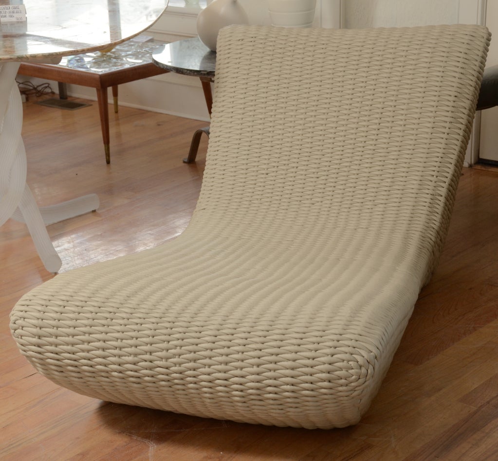 Very chic woven leather chaise in great sand color, by Peter Casablanca. Signed on underside.