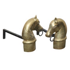 Pair of Vintage Brass Horse Head Andirons
