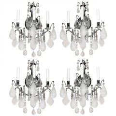 Set of 4 Chrome, Rock and Lead Crystal Sconces