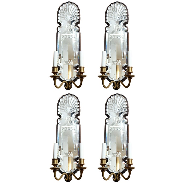 A pair of English Queen Anne Style Two Light Wall Sconces