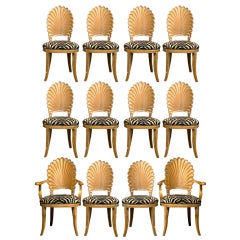 Set of 12 Hollywood Regency Shell-back Dining Chairs