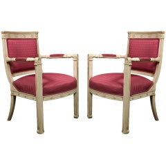 Pair of French Empire Style Painted Armchairs