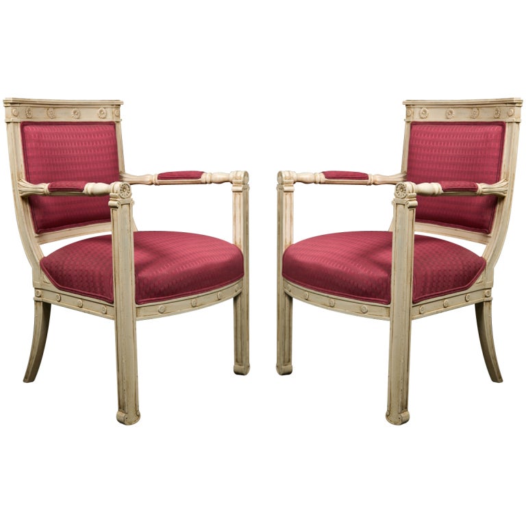Pair of French Empire Style Painted Armchairs
