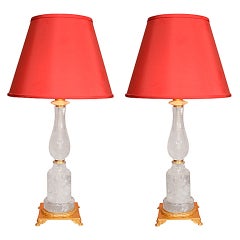 Pair of Rock Crystal and Bronze Table Lamps