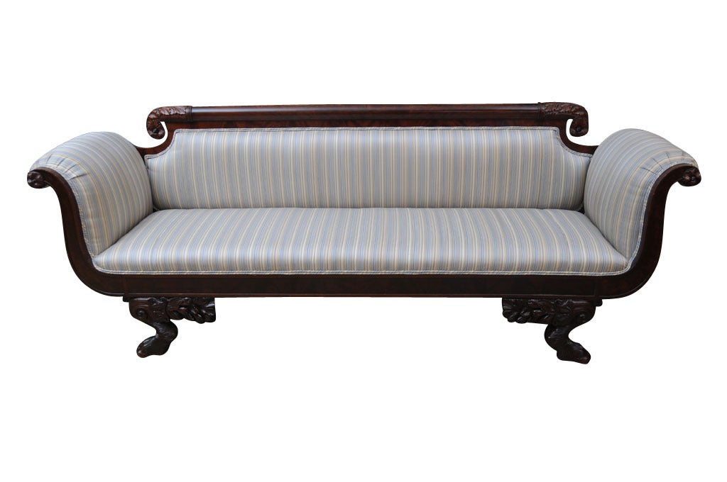 Sofa, classical carved mahogany with curved crest rails and scrolled arm rests, on monopodium feet, Original restored finish & newly upholstered

Originally $ 7,350.00

CHECK OUR INVENTORY FOR ADDITIONAL SALE ITEMS