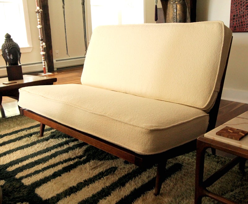 Late 20th Century Walnut armless settee sofa with cushions George Nakashima