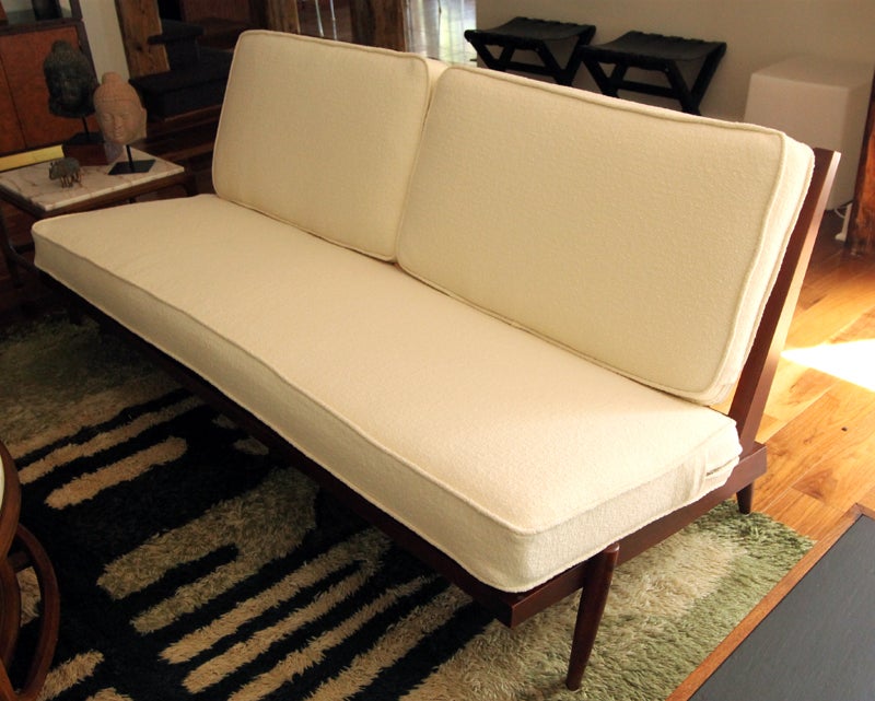 Walnut armless settee sofa with cushions George Nakashima 1