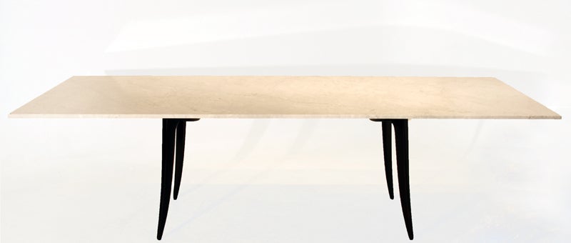 Sculptural Tapered Leg Wood and Chrome Dining Table with Thick Glass Top For Sale 5