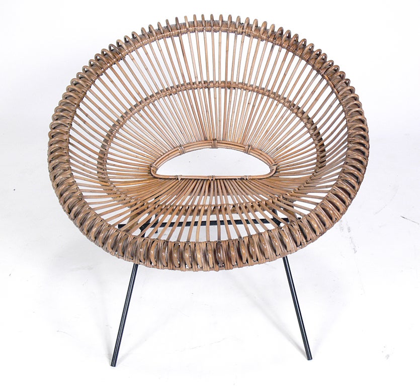 American Sculptural Italian Modern Rattan Scoop Chair