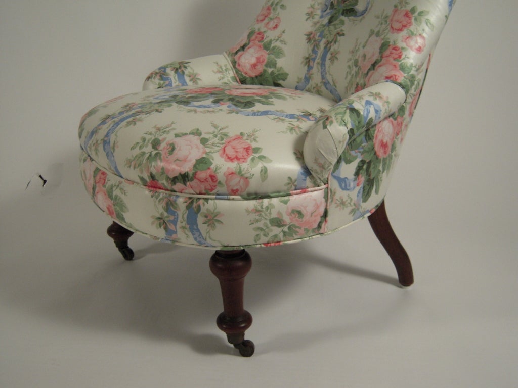 19th Century  Slipper Chair in Floral Chintz In Excellent Condition In Essex, MA